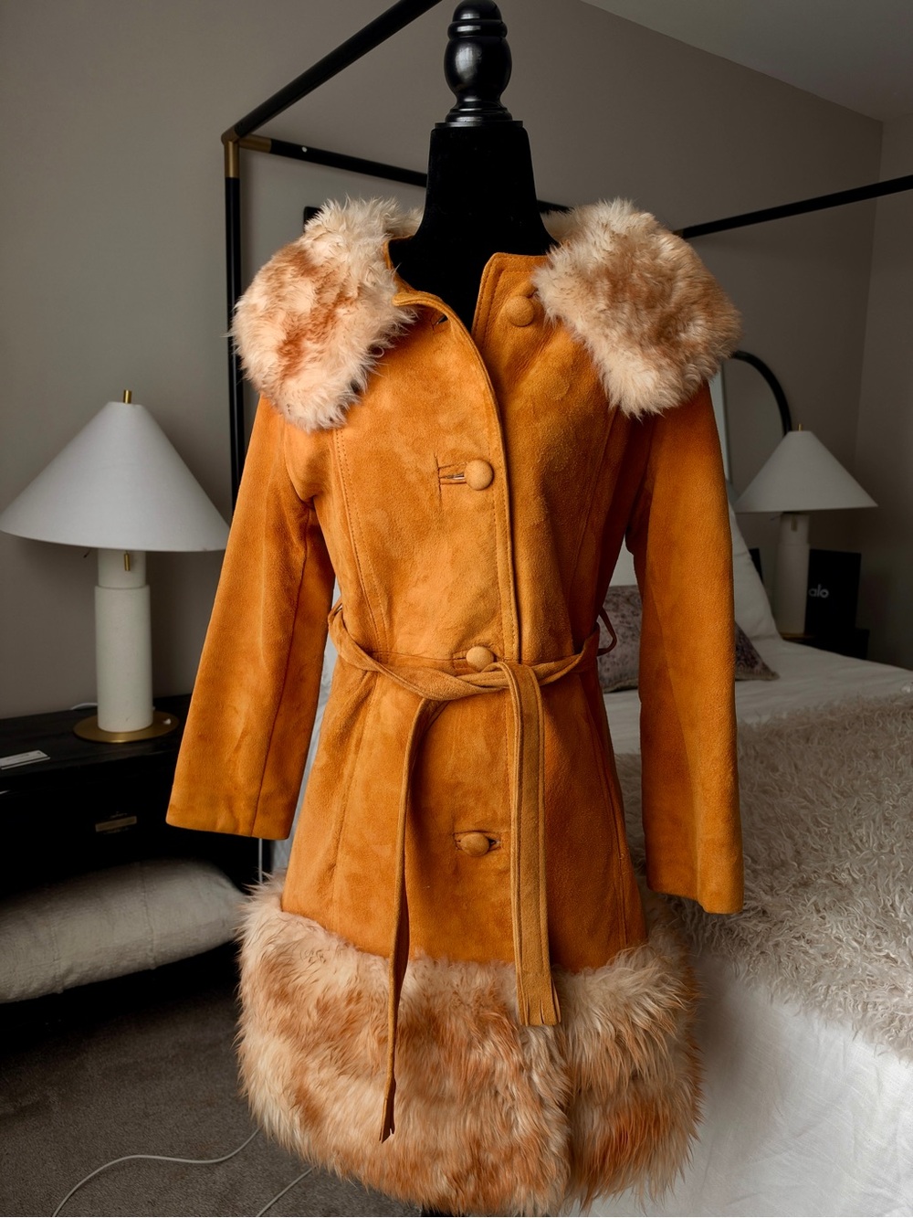 Vintage Genuine Fur Trim Suede Penny Lane Coat